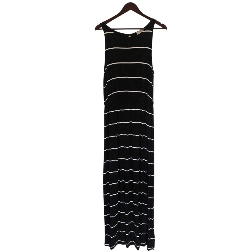 LOFT NWT Black White striped Maxi Dress Large Petite